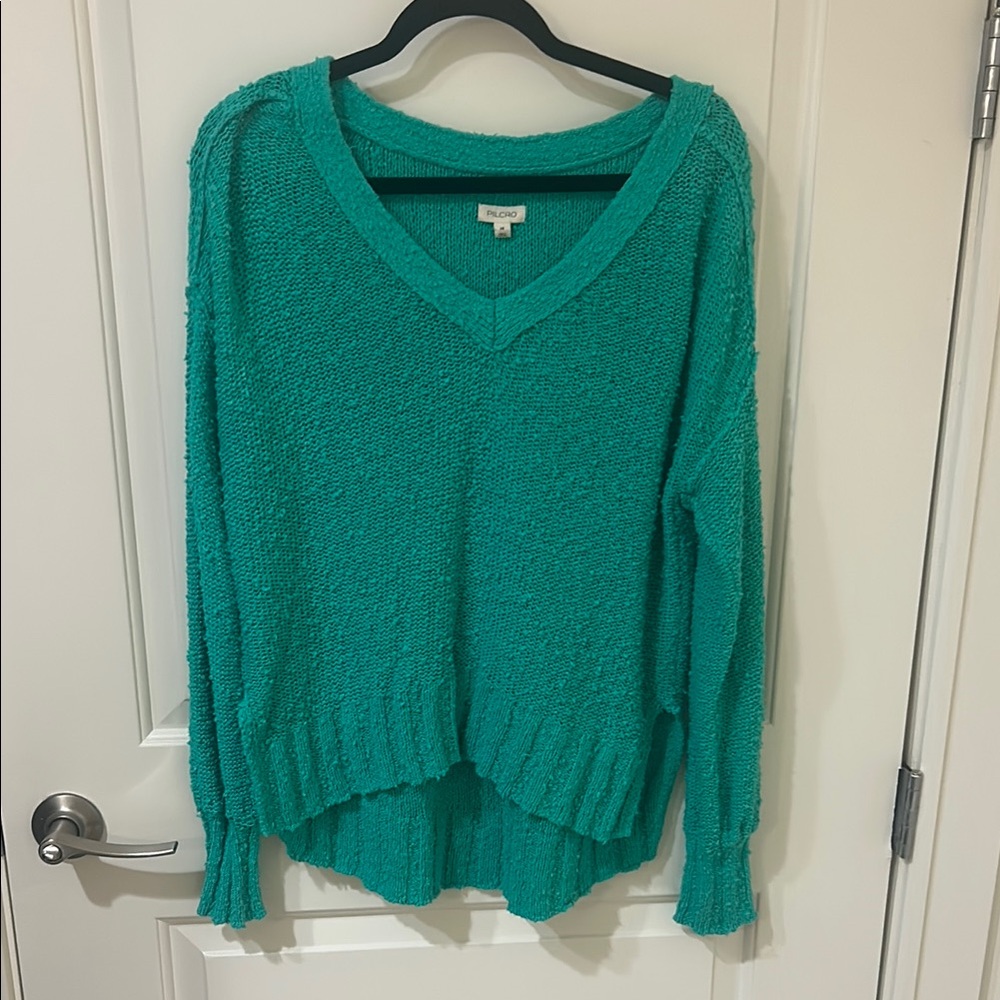 Pilot Teal V-Neck Oversized Sweater